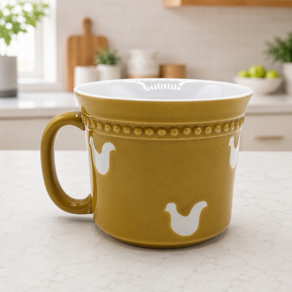 Savinio Stoneware Chicken Hen Mug Mustard Yellow 16 oz Farmhouse Coffee Cup